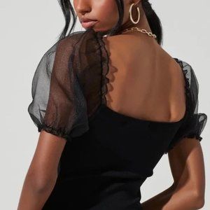 ASTR the Label Darling Sheer Puff Sleeve Thong Bodysuit NWOT